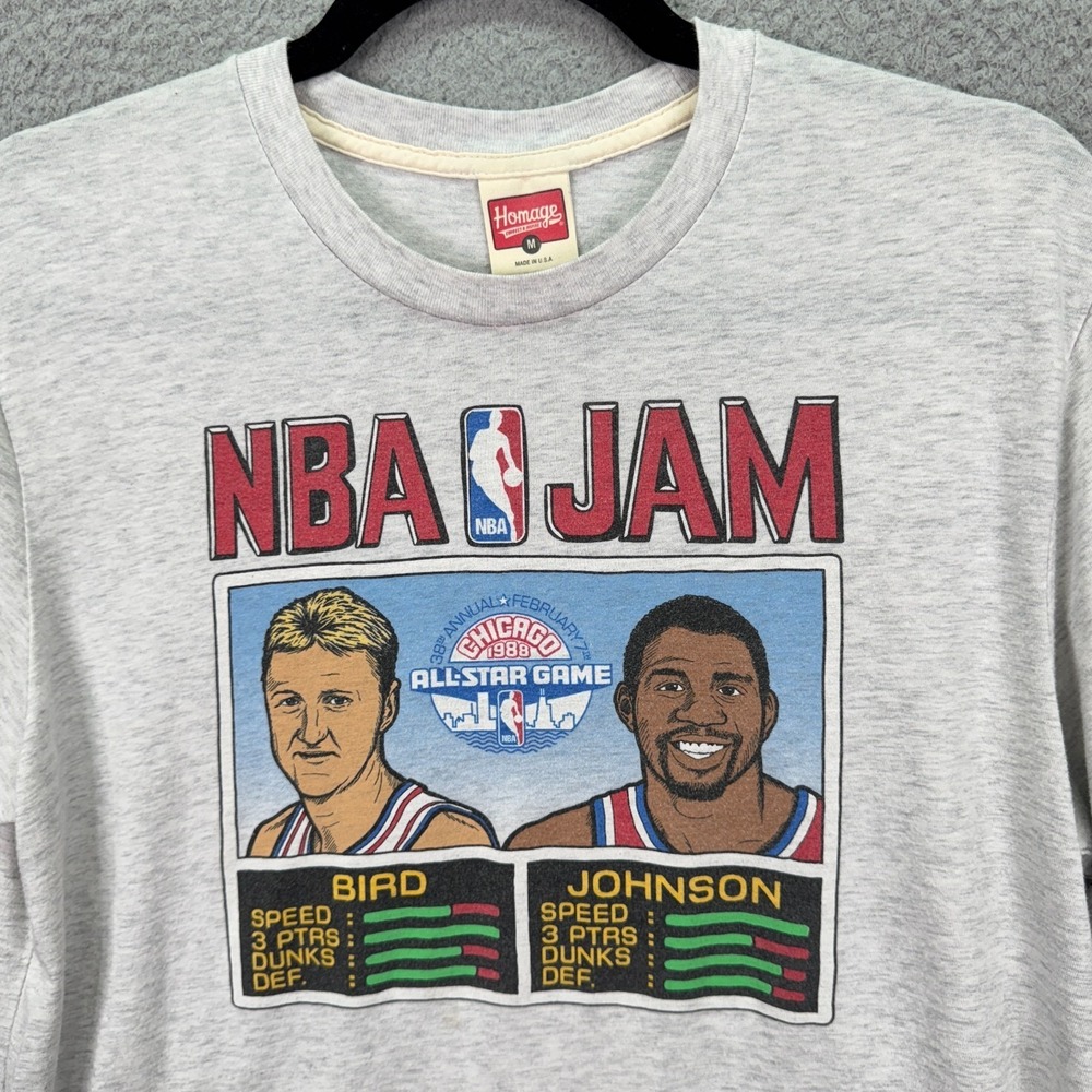 NBA Jam Tshirt Men M Gray Homage Larry Bird Magic Johnson Retro Classic USA MADE